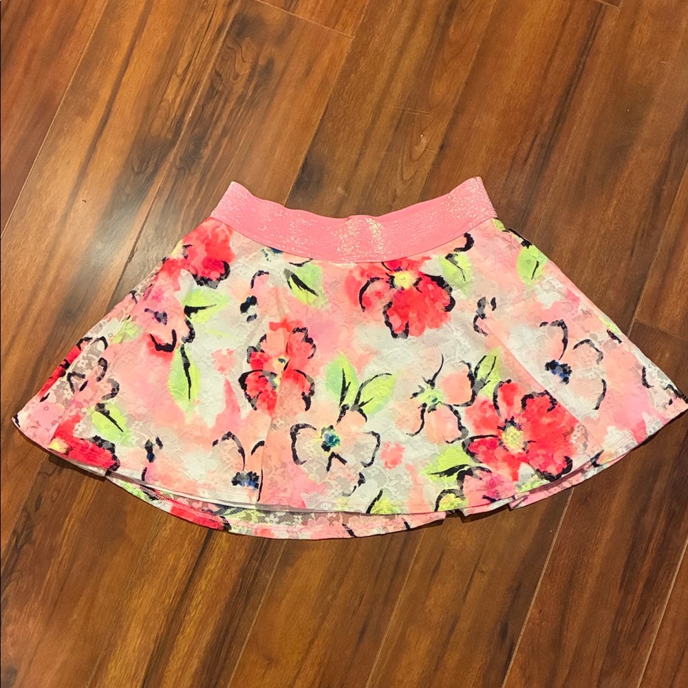Justice Vibrant Floral Skirt in Pink and Green